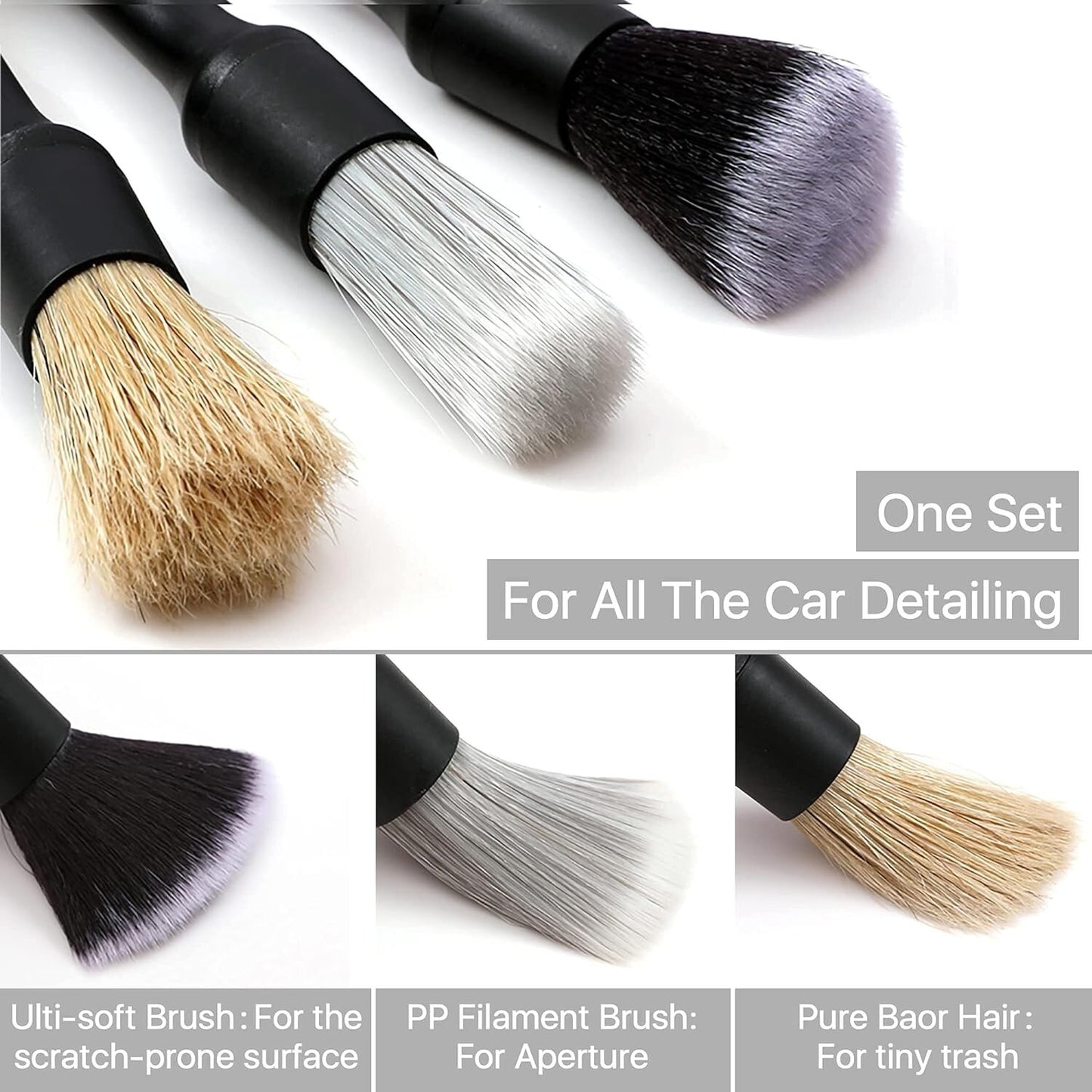 3pcs Car Detailing Brush Wash Auto Detailing Cleaning Kit Engine Wheel Clean Set