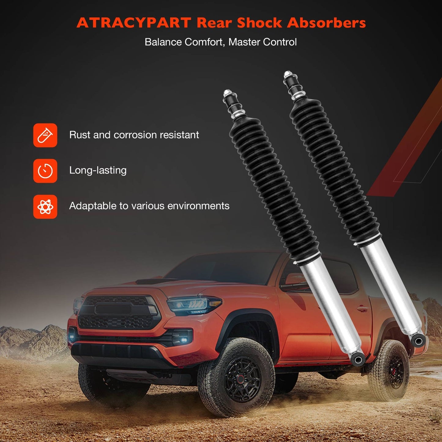 Rear Monotube Absorber Shock For Toyota Tacoma 4WD 2005-2015 w/ 0-1" Rear Lift