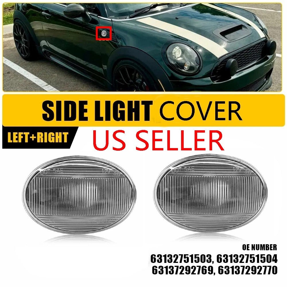 2X LED Side Marker Fender Light For Mini Cooper S R55 R56 R57 R58 R59 Clear Lens