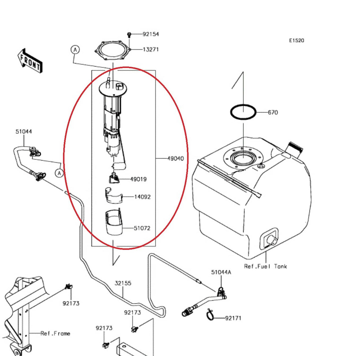 Solid Spare Fuel Pump Assembly For 2014-2020 Kawasaki Mule Teryx - 49040-0716, 49040-0733
