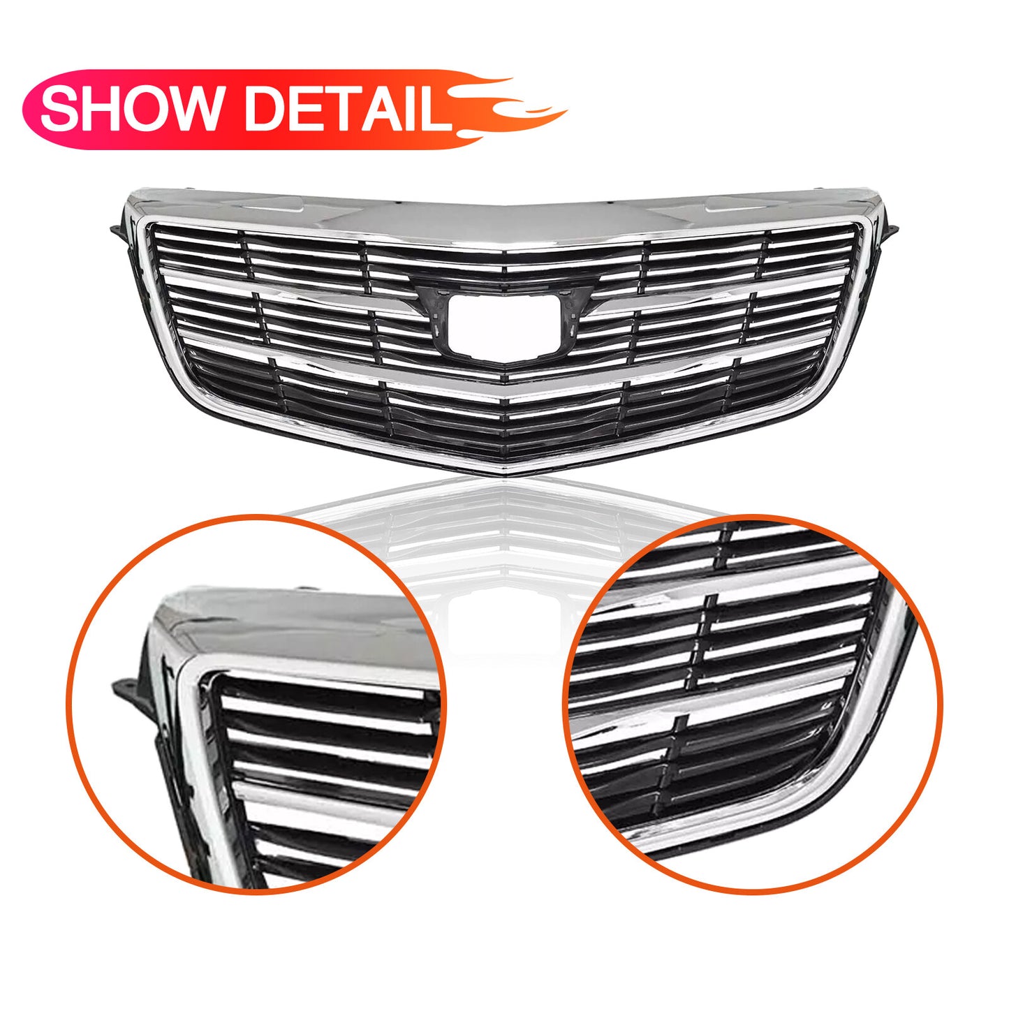 Fits 2015 2016-2019 Cadillac ATS Front Grille Upper Bumper Grill W/Chrome 15-19