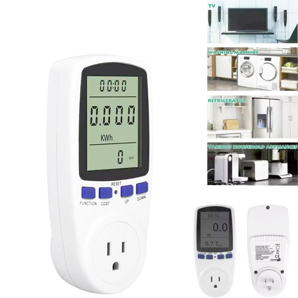 LCD Power Watt Meter Plug Consumption Electricity Usage Energy Amps Volt Monitor
