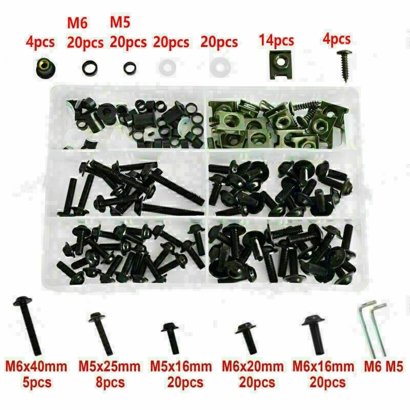 177X Fairing Fender Fastener Kit Body Work Screws Bolts Washers Motorcycle BK.