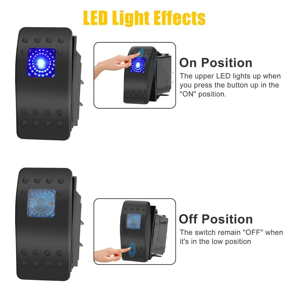 10PCS Waterproof Marine Boat Car Rocker Switch 12-24V SPST ON-OFF 4PIN Blue LED