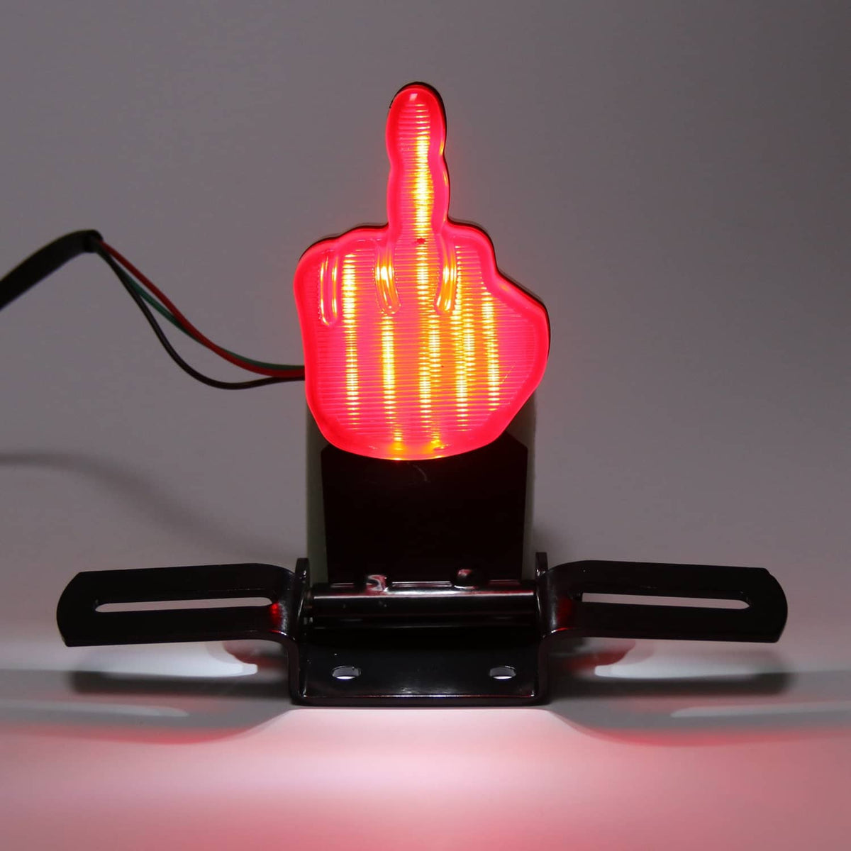 Solid Spare Middle Finger LED Break Tail Light Taillamp w/Plate for Chopper Bobbe