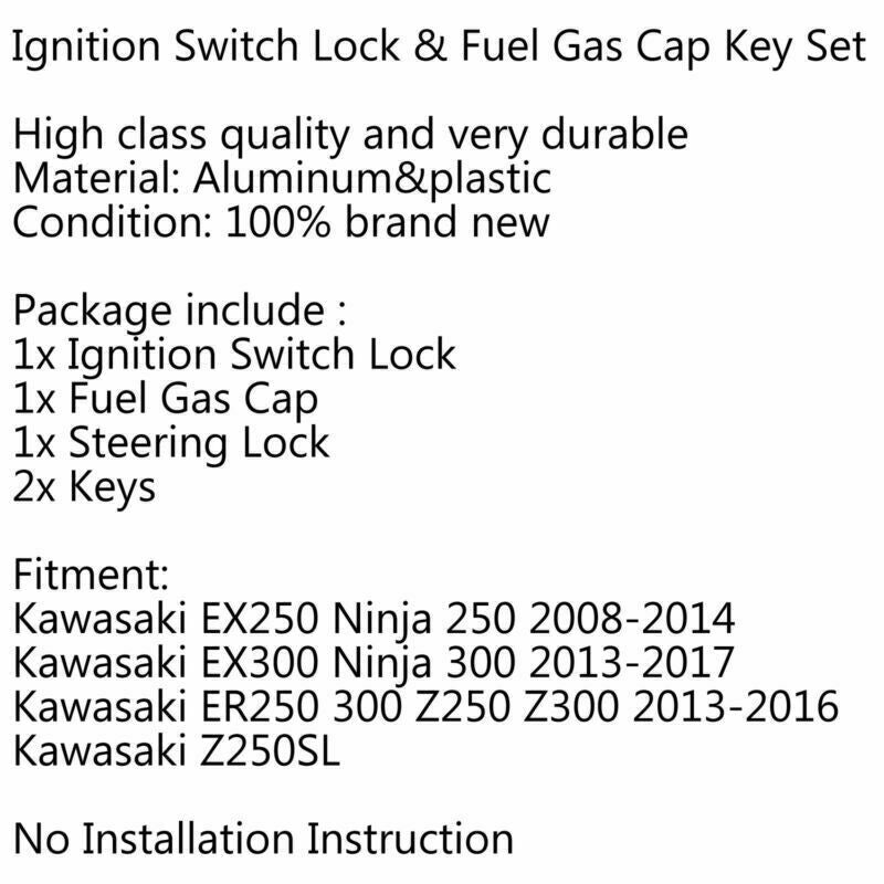 Ignition Switch Seat Gas Cap Cover Lock Key Set For Kawasaki EX250 Ninja EX300