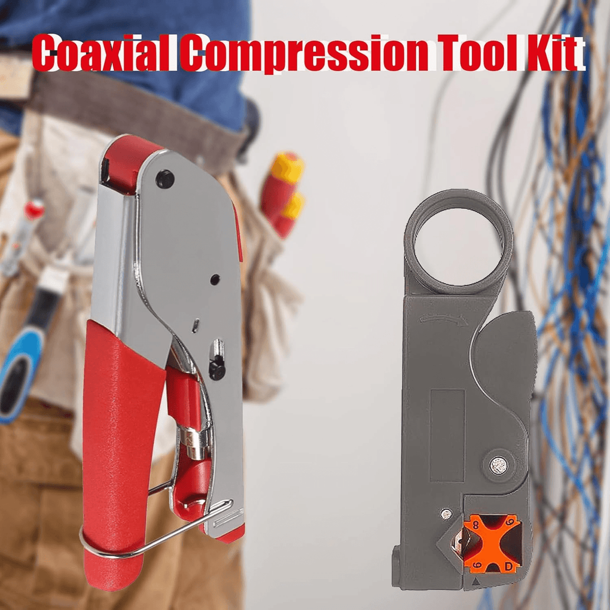 Solid Spare Coaxial Compression Tool Kit Crimper Wire Stripper TV Coax Cable CCTV Repair New