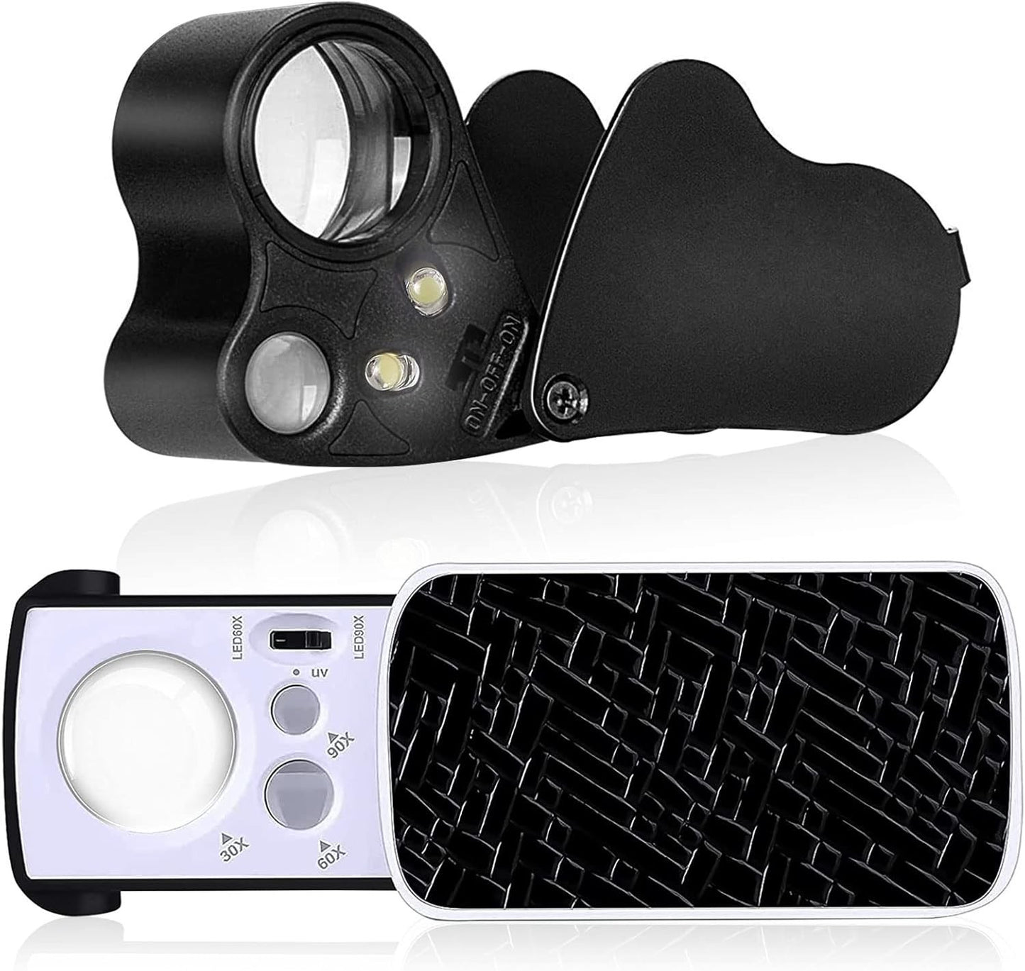 2Pcs 30X 60X 90X Magnifying Jewelry Eye Glass Magnifier Jewelers Loop LED Light