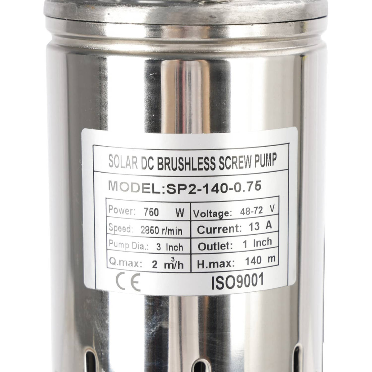 Solid Spare 3" 48V 750W MPPT Screw Solar Bore Pump Submersible Deep Well Maximum Head 140M