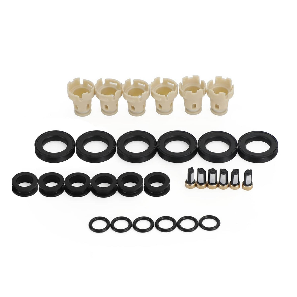 Solid Spare 6PCS Fuel Injectors Rebuild kit o-rings Seals Filters Caps Fit Toyota 3.4 5VZFE