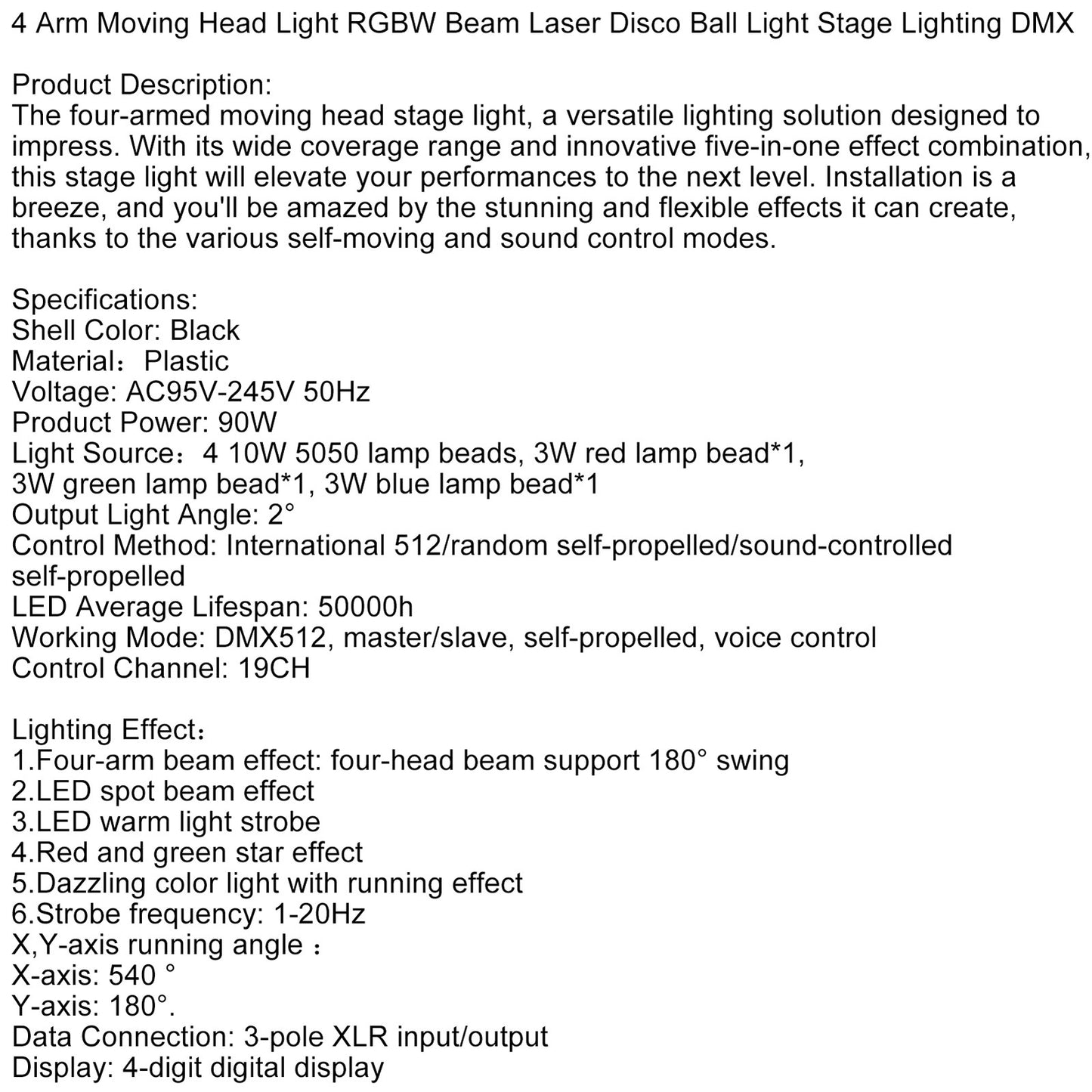 4 Arm Moving Head Light RGBW Beam Laser Disco Ball Light Stage Lighting DMX
