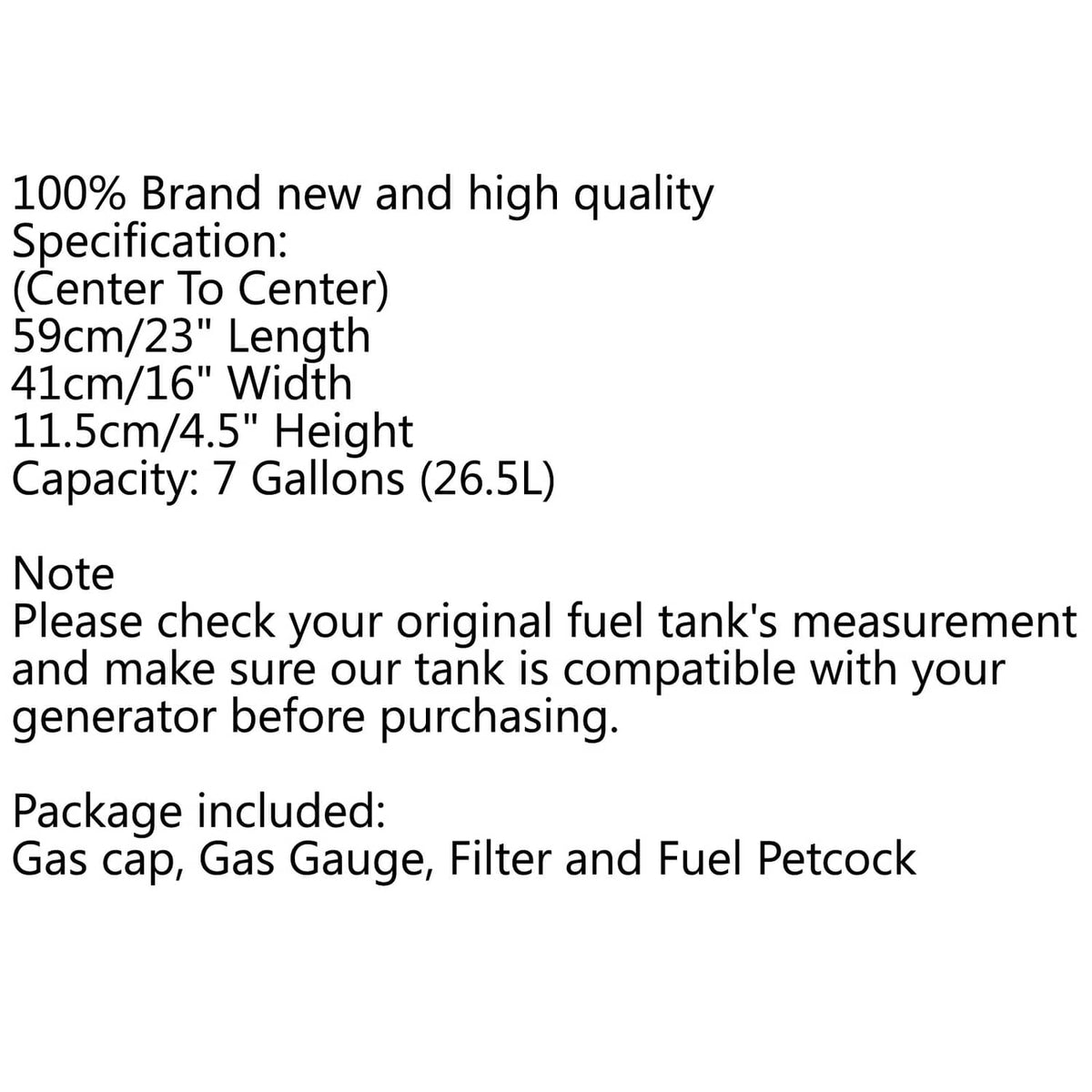 Solid Spare 7 Gallon Universal Secondary Gas Fuel Tank Generator Petcock Filter Gauge Cap