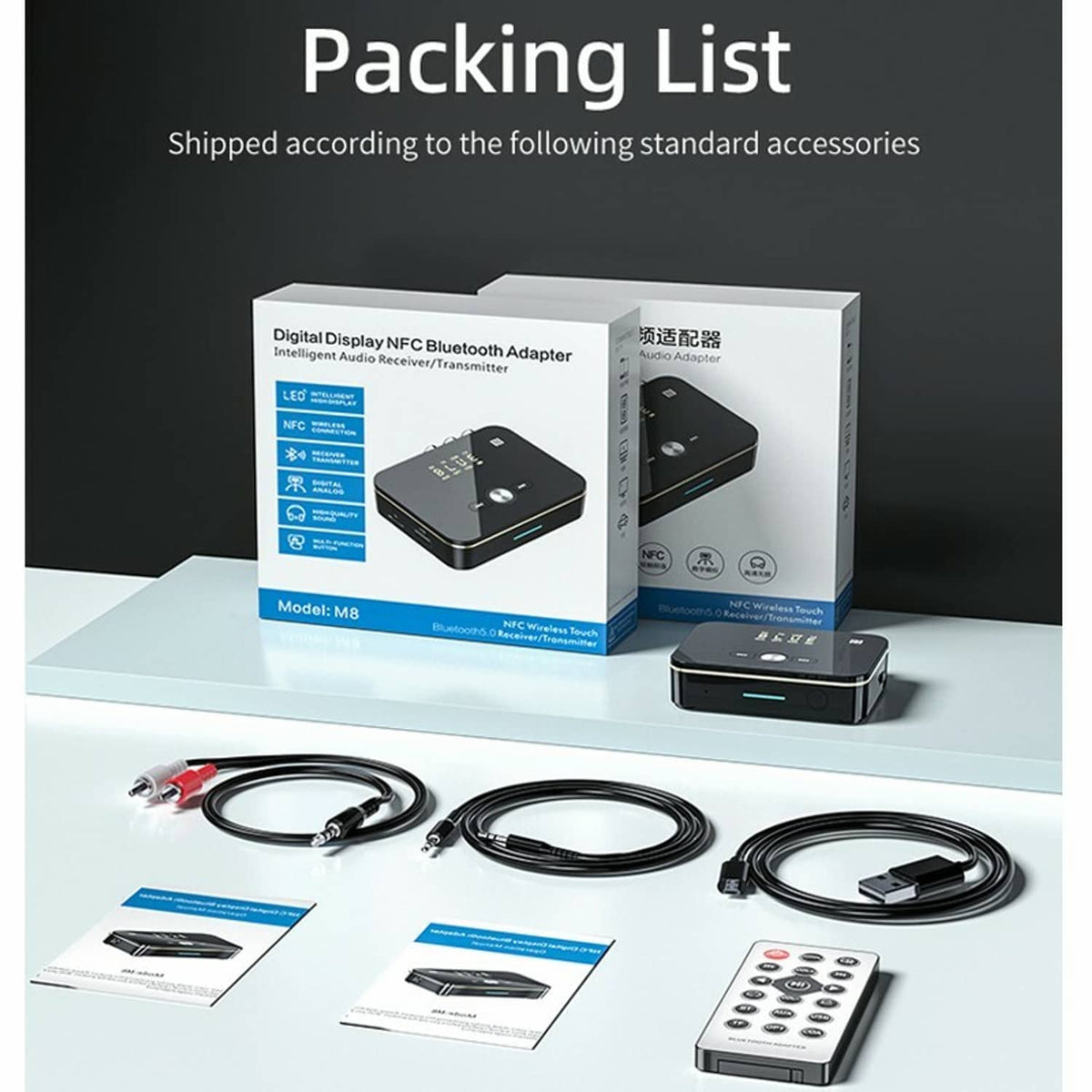 Solid Spare USB Bluetooth 5.0 Transmitter Receiver Wireless NFC to 2RCA Stereo Audio Adapter