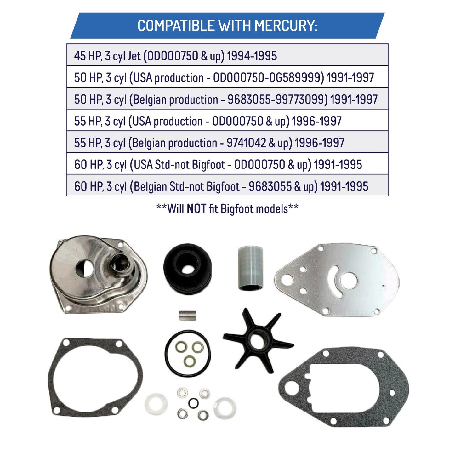 Water Pump Impeller Kit For Mercury 40 50 55 60 HP - 46-812966A11