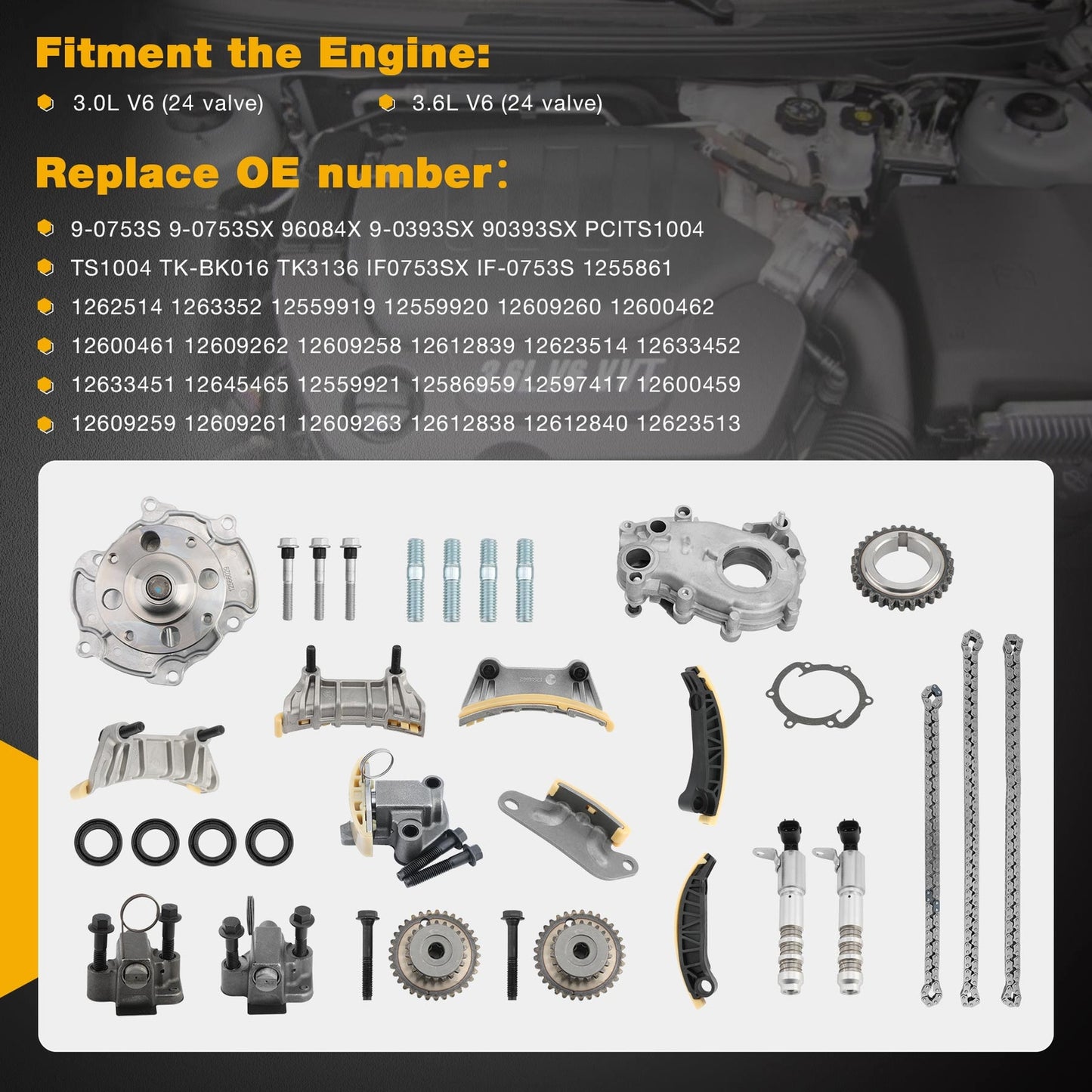 Timing Chain w/ Water Pump Kit For 07-15 Chevy Colorado Camaro GMC Acadia 9-0753