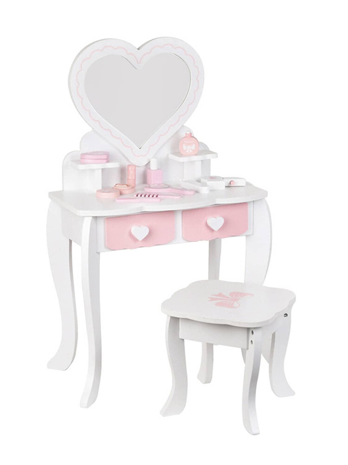 Solid Spare Kids Girls Vanity Table Children Dressing Mirror Make Up Desk Toy Play Gift Set