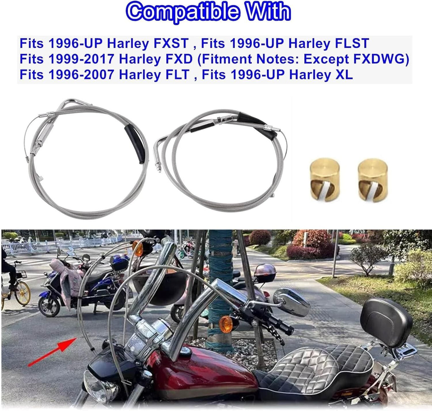 42in. Stainless Steel Throttle and Idle Cable Set For Harley Davidson 56579-02A