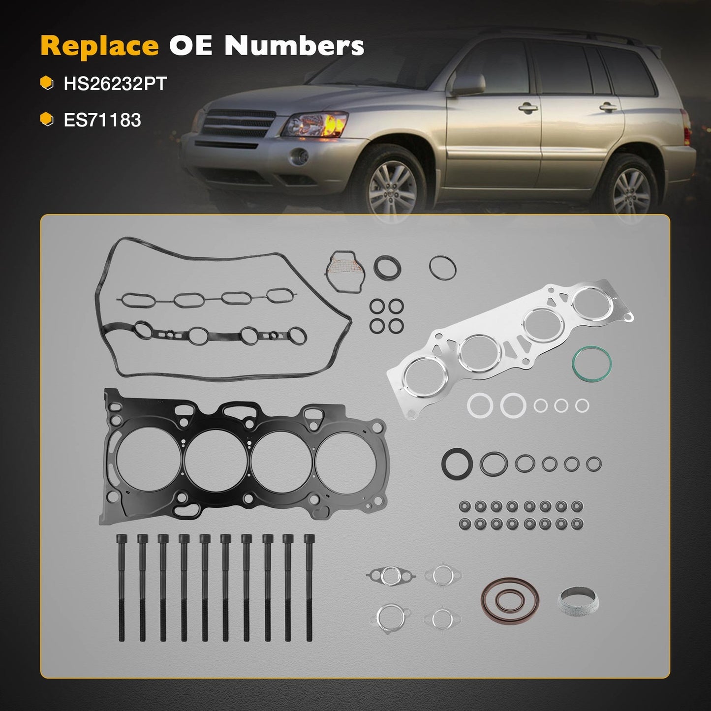 2.4L Engine Head Gasket Set /w Bolts For 01-06 Toyota Camry Solara Rav4 ES71183