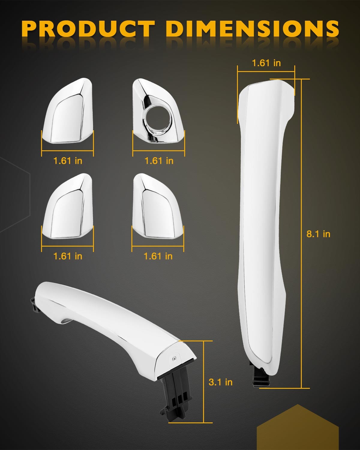 82651F2010 Chrome Outside Exterior Door Handle Set Fit 2017-2020 Hyundai Elantra