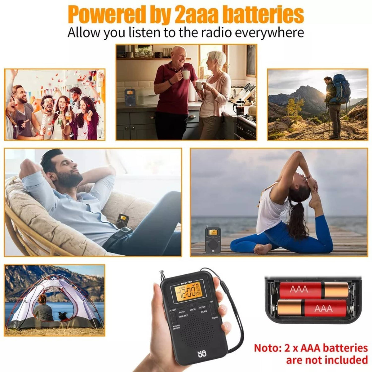Solid Spare Portable Pocket AM FM Radio w/Digital LCD Screen Display Loud Speaker for Sports