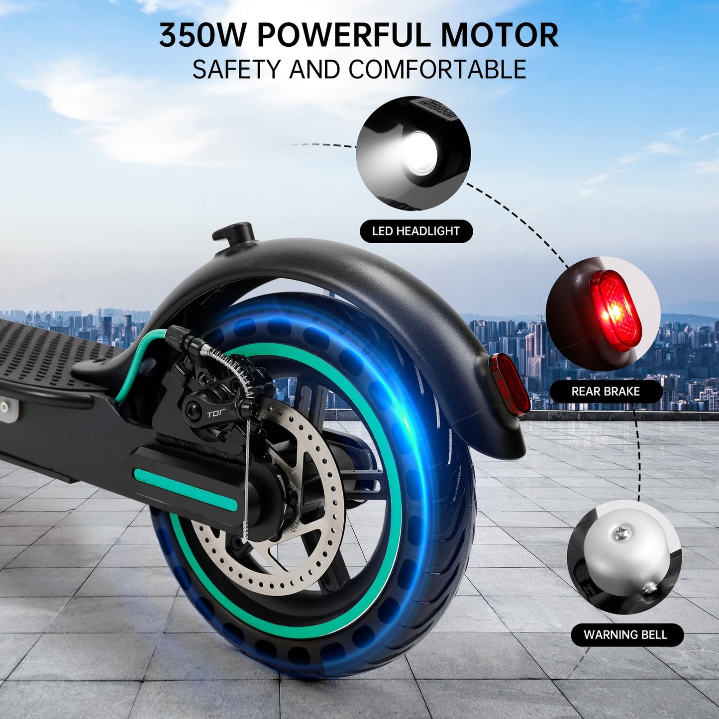 8.5" Folding Electric Scooter With app 350W 35KM Range 30km/h City Commute