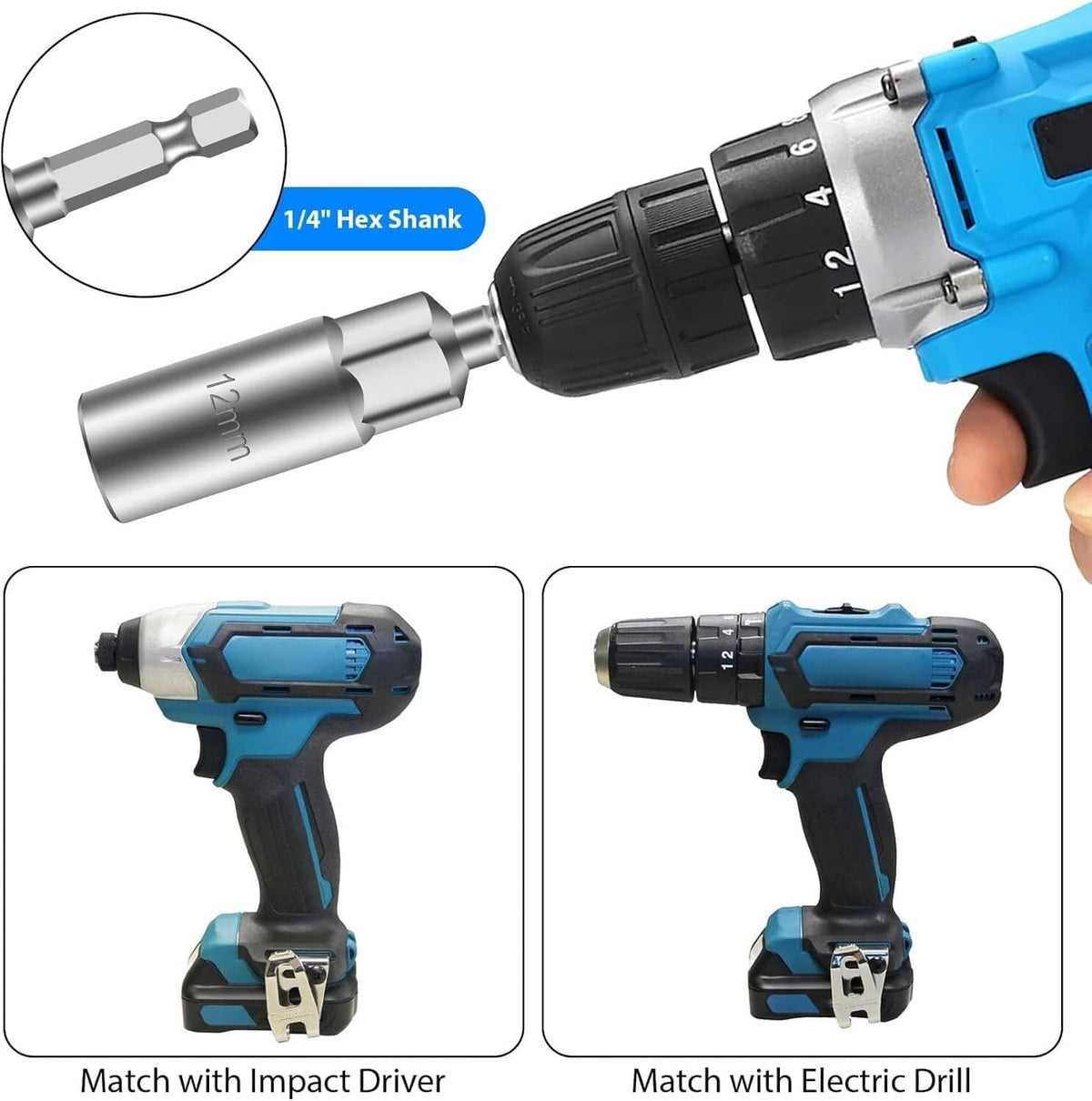 Solid Spare 3PCS Power Wing Nut Driver Hook Drill Bit Socket Wrench Tool 1/4 Inch Hex Shank