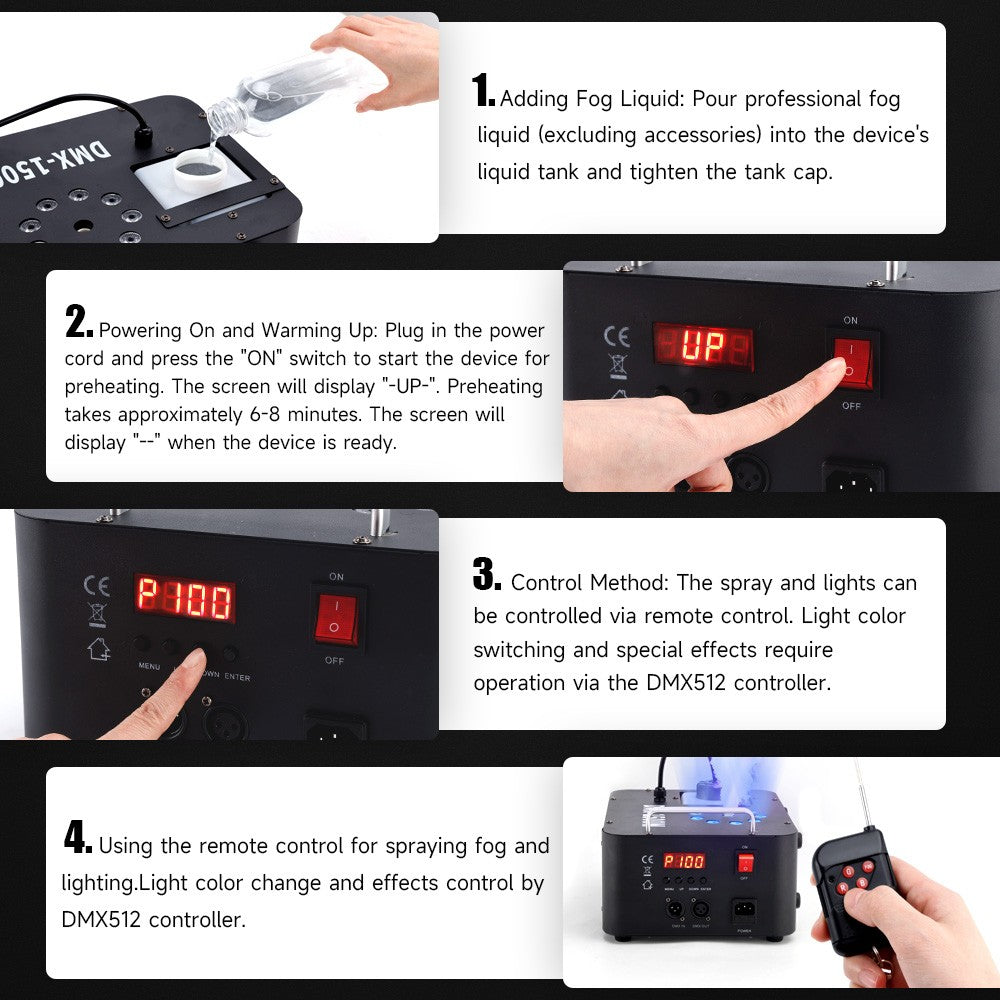 1500W 3In1 LED Light Smoke Fog Machine Stage Fogger DJ Spray Smoke Stage Effect