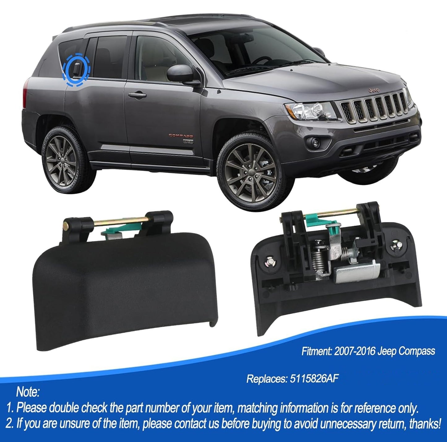 Rear Right Passenger Side Exterior Door Handle Black For 2007-2016 Jeep Compass