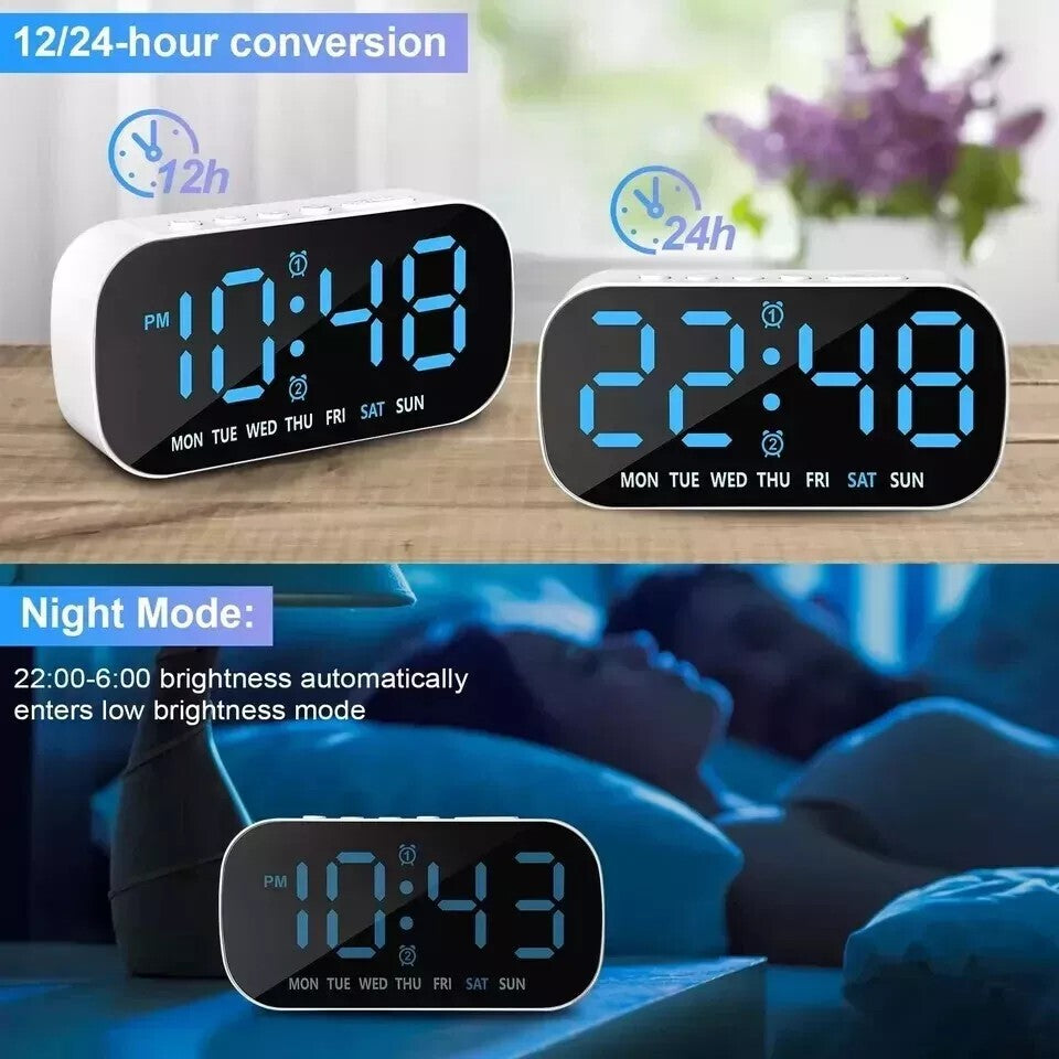 Electric Digital Alarm Clock LED Large Display Battery Backup Snooze Dual Alarm