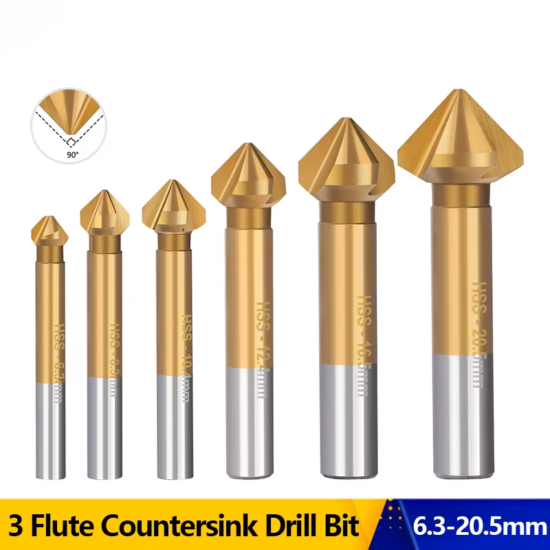 6pcs HSS 90?? Countersink Drill Bit Set 3 Flute Chamfering Tool for Steel Wood