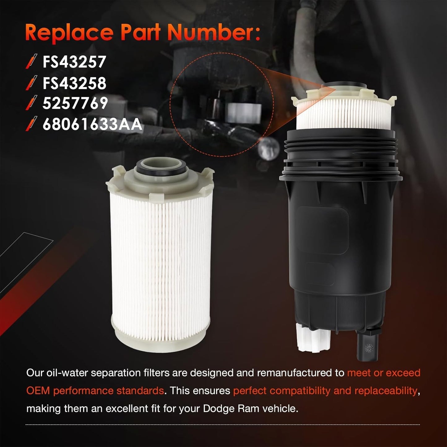 68061634AA Fuel Oil Filters For 2007-09 Dodge Ram 2500-5500 6.7L Cummins Diesel