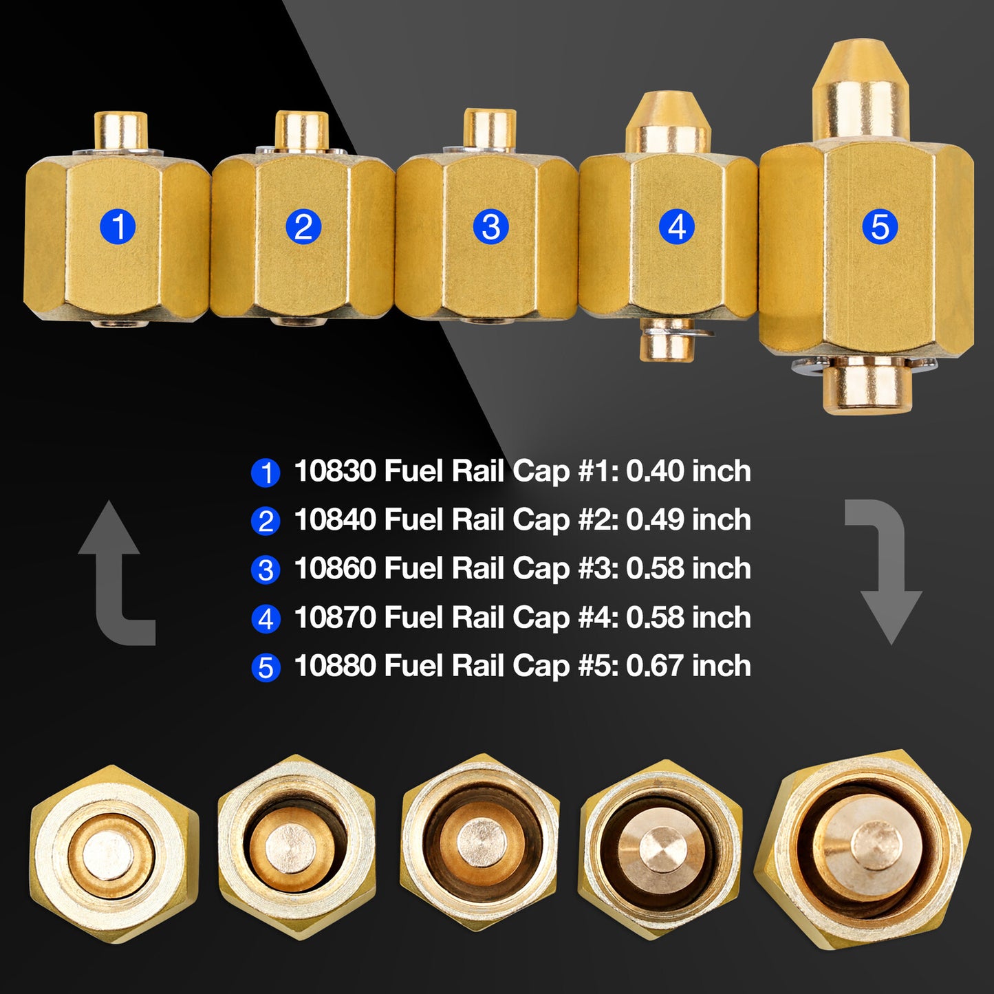 10810 Injector Rail Fuel Line Cap Set - 5 Pcs Rail Fuel Injector Block-off Cap