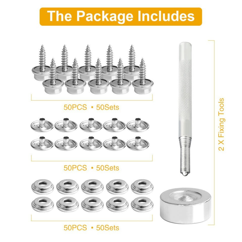 152Pcs Snap Fastener Boat Canvas Marine Screw Press Stud Cover Button Tool Kit
