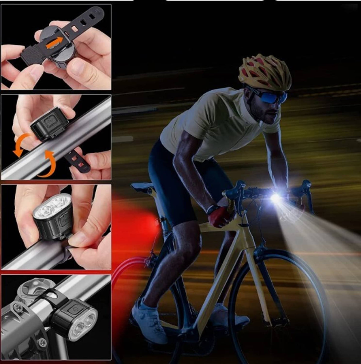 Solid Spare USB Rechargeable LED Bicycle Headlight Bike Front Rear Light Cycling Lamp Set