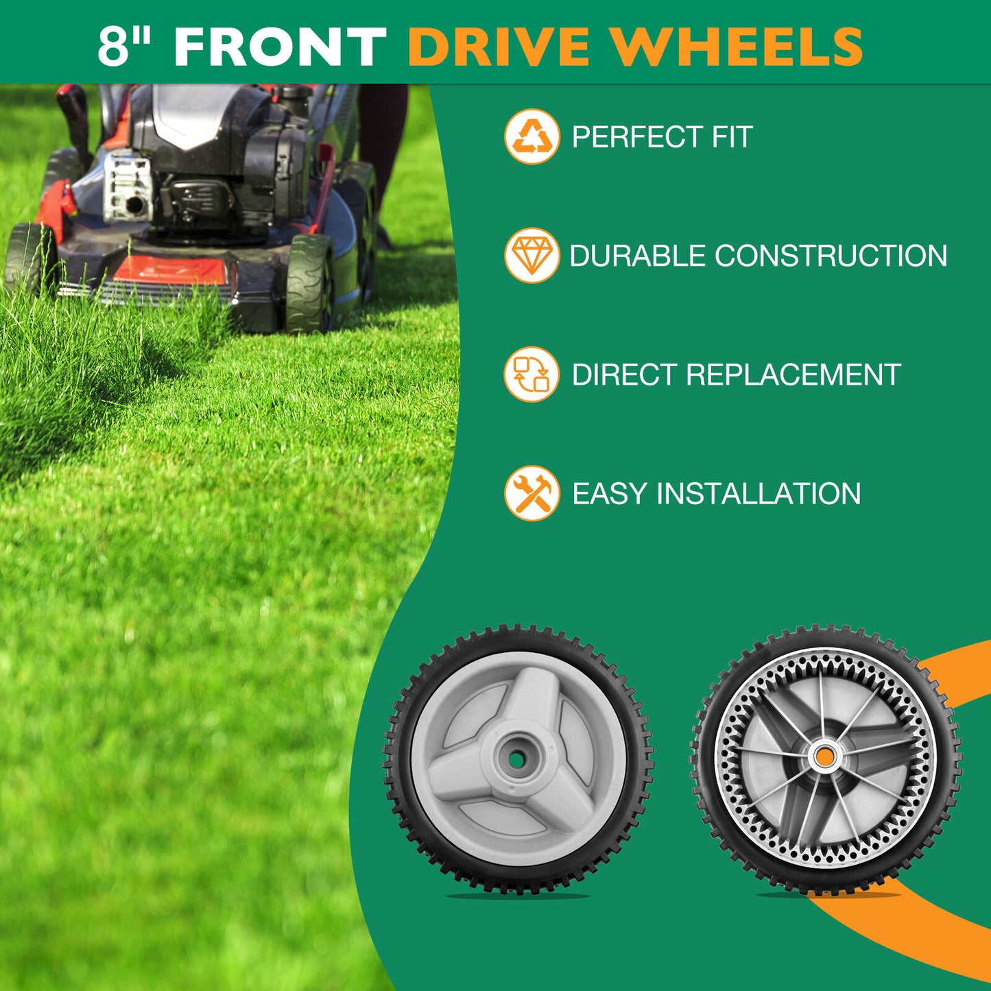 8" Lawn Mower Front Drive Wheel Set For Husqvarna 5521 CHV XT722FE 532401274