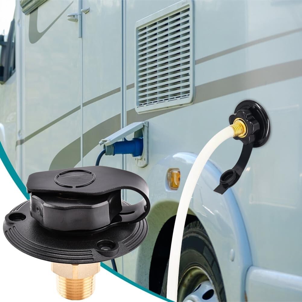 RV City Water Fill Inlet Kit with Check Valve Flange Solid Brass Hose Connector