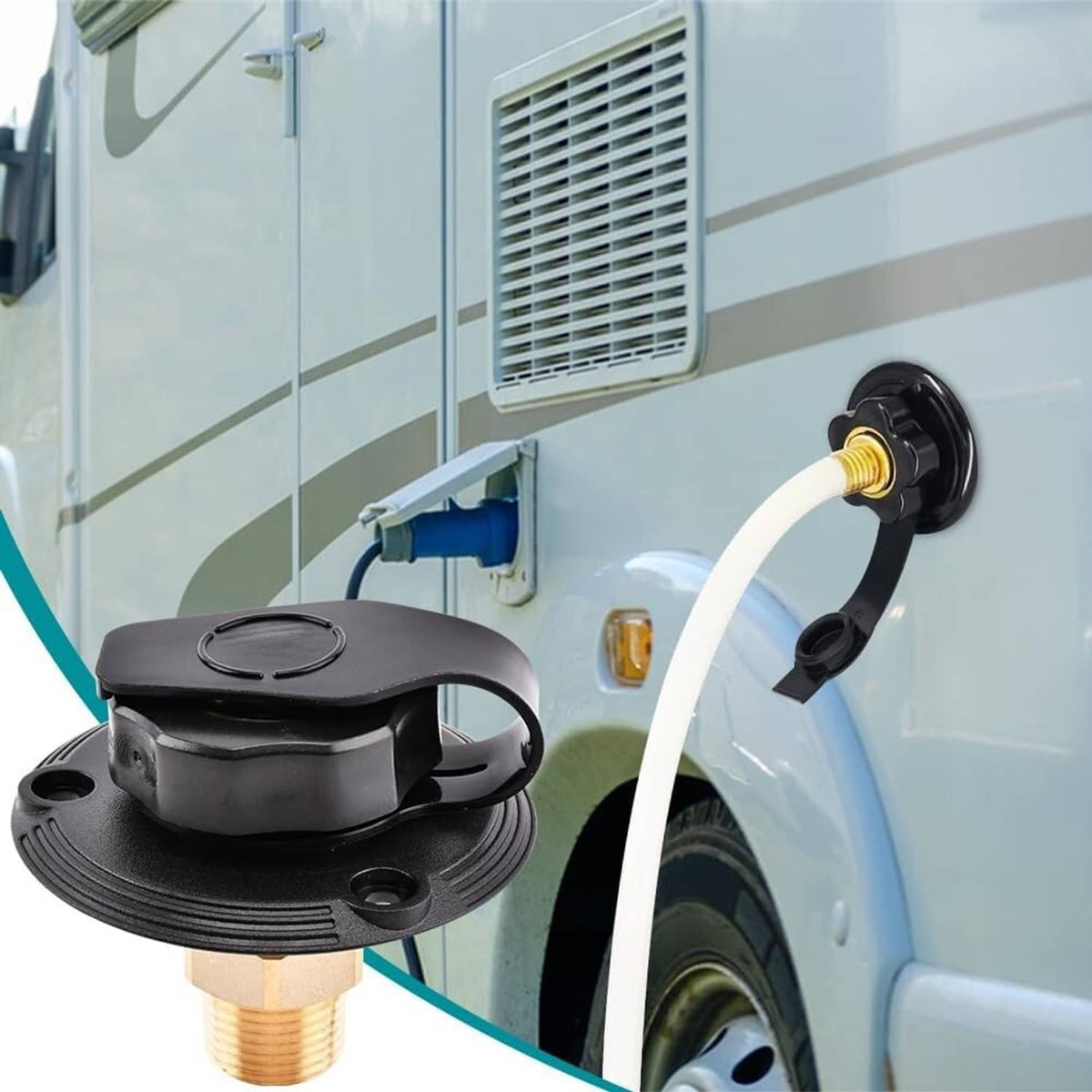 Solid Spare RV City Water Fill Inlet Kit with Check Valve Flange Solid Brass Hose Connector