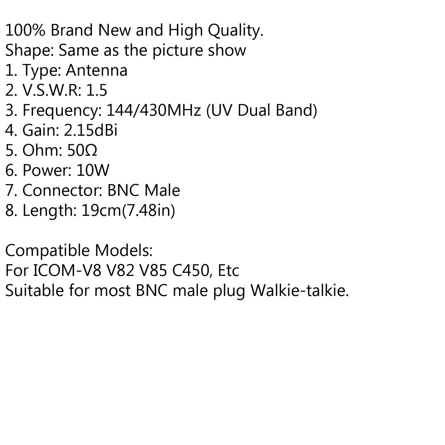 ??RH519 Antenna BNC Male Dual Band VHF UHF 144/430Mhz For ICOM-V8 V82 V85 C450
