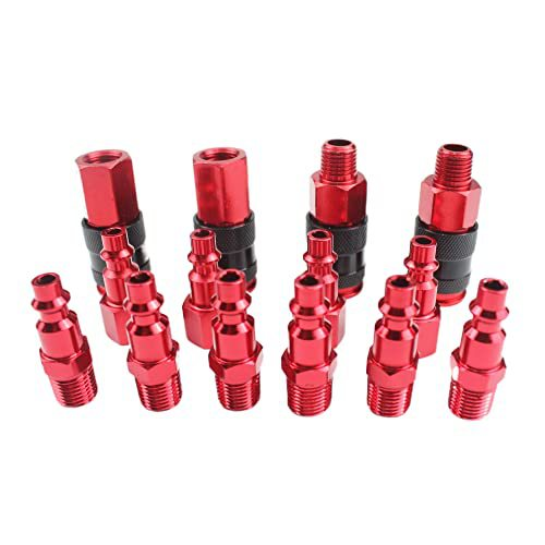 14pcs Air Hose Fittings 1/4" NPT Quick Connect Air Coupler and Plug Kit Red