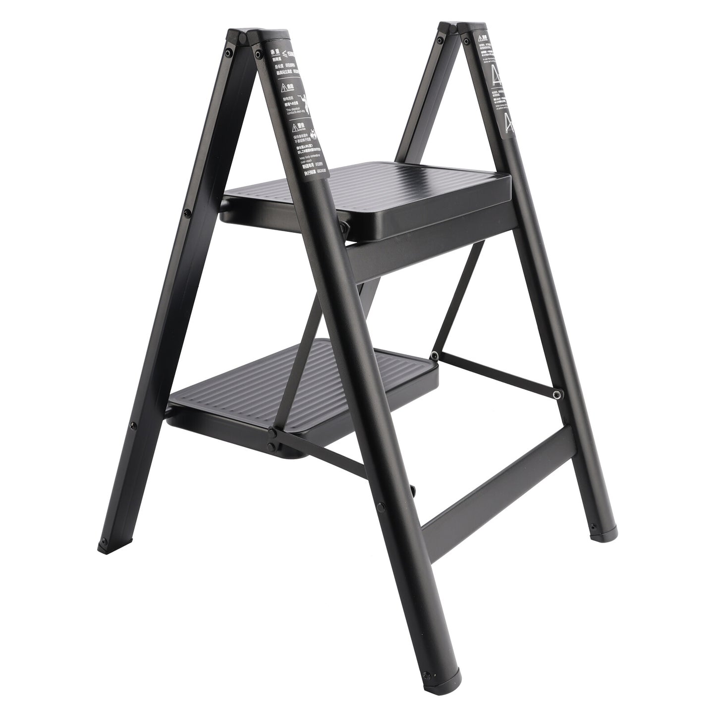 Solid Spare Stepladder, 2 Tiers, Foldable, Aluminum, Wide, Lightweight, Compact, Ladder