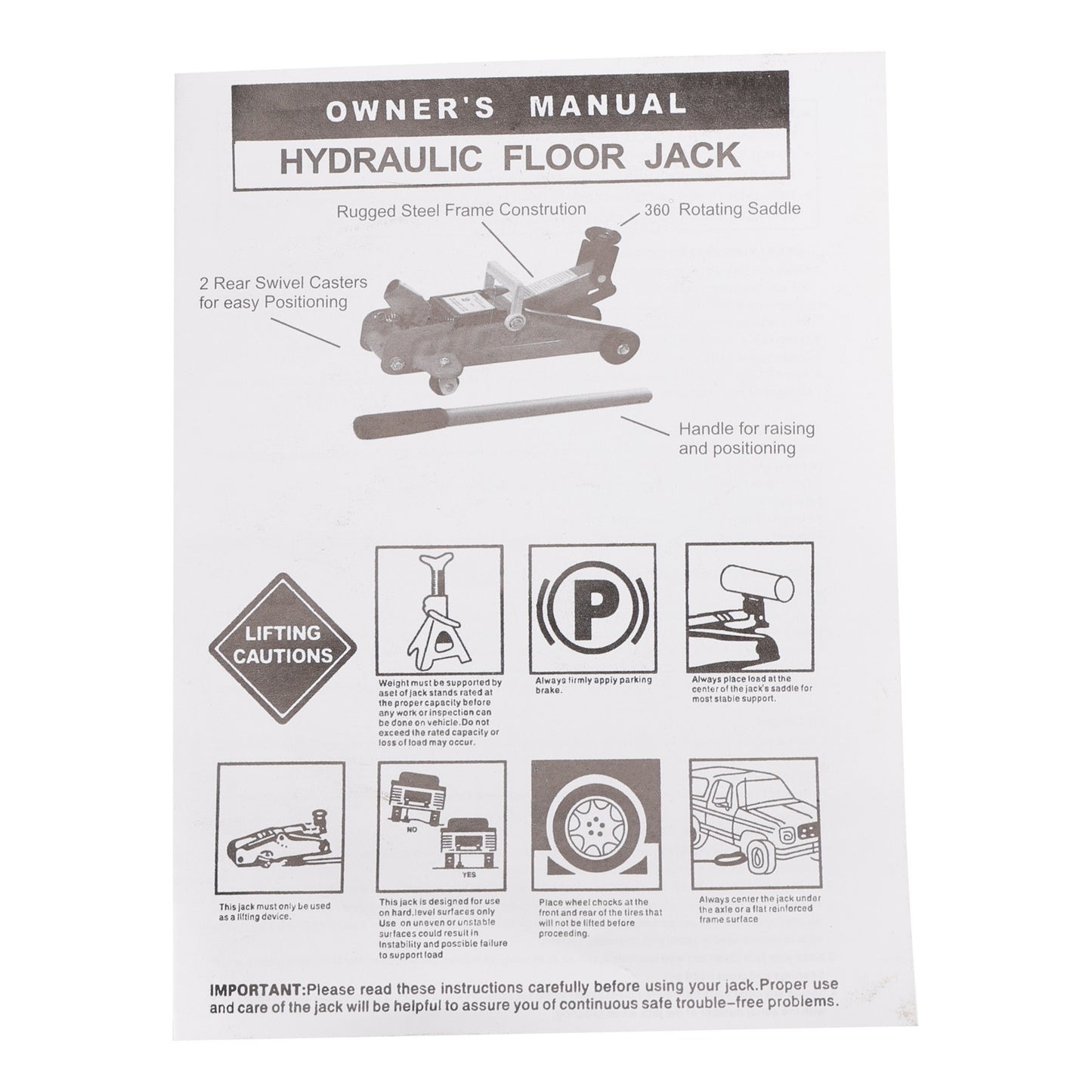 Solid Spare Low Profile Floor Jack 2.5 Ton (5500 lbs) 3.35"-14.17" Height Lifting Range