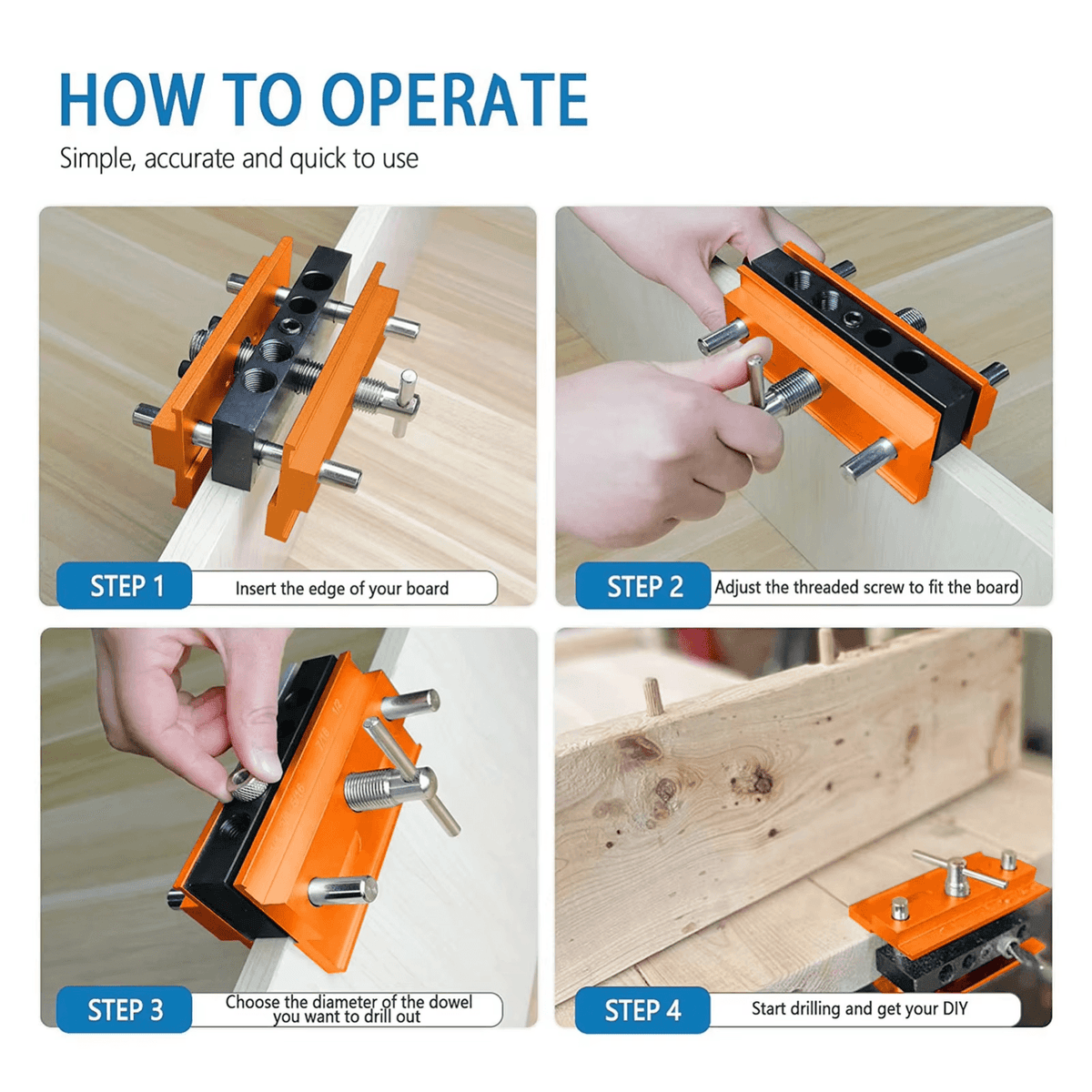 Solid Spare Self Centering Doweling Jig Kit Drill Jig for Straight Holes With 6 Drill Guide