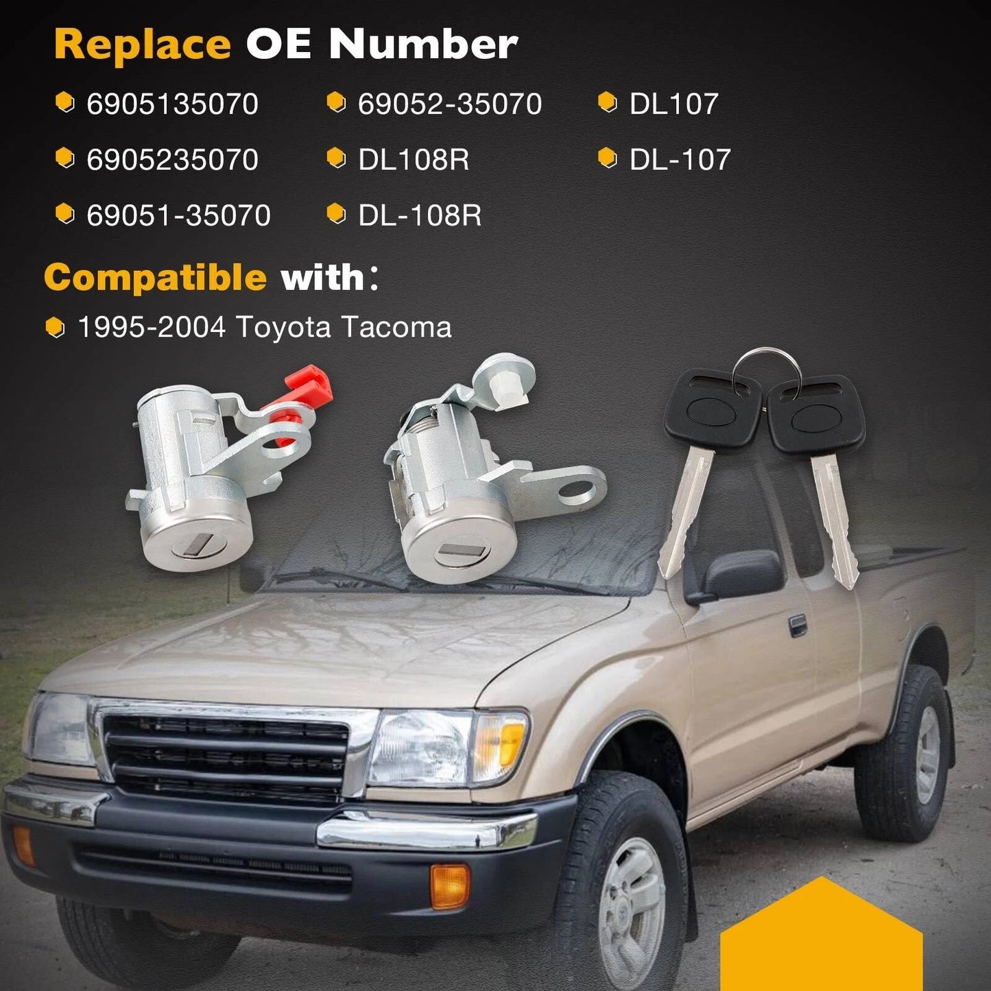 Exterior Interior Tailgate Door Handle Lock Cylinder Key For 95-00 Toyota Tacoma