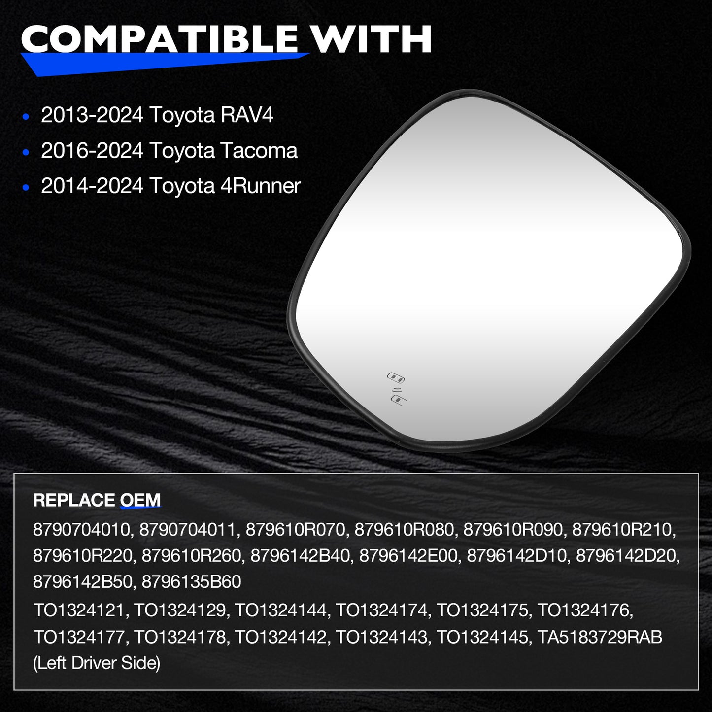 Heated Mirror Glass w/ BSD Left Driver Side For 13-24 Toyota RAV4 Tacoma 4Runner