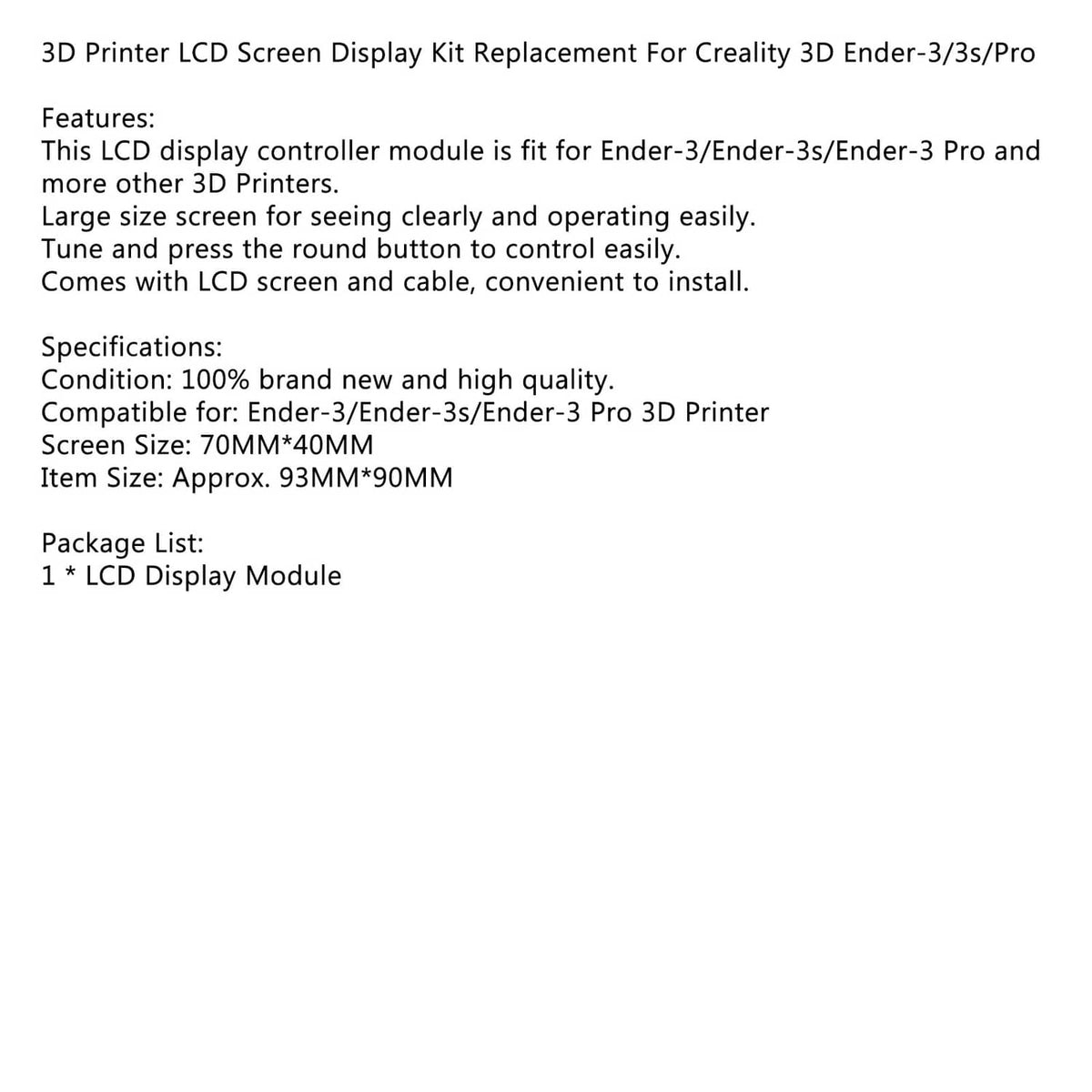 Solid Spare LCD Screen Display Controller With Cable For Creality 3D Ender 3 Pro Ender 5
