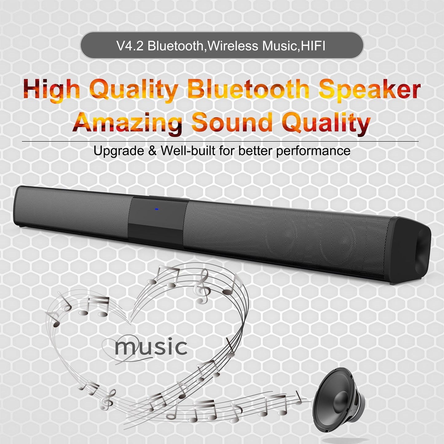 BT Surround Sound Bar 4 Speaker System Wireless Subwoofer TV Home Theater&Remote