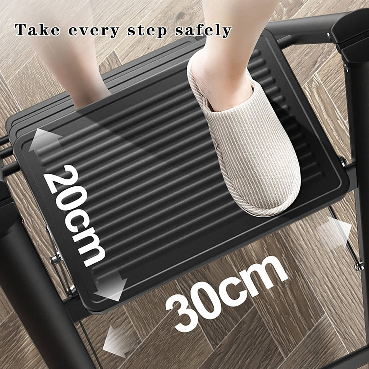 Solid Spare Stepladder, 4 Tiers, Foldable, Aluminum, Wide, Lightweight, Compact, Ladder