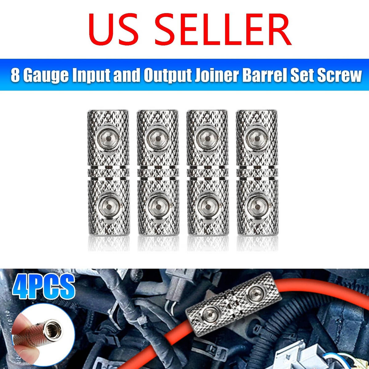 Solid Spare 4pcs Wire Coupler Terminal Butt Connector 8 GA Gauge Input and Output Set Screw