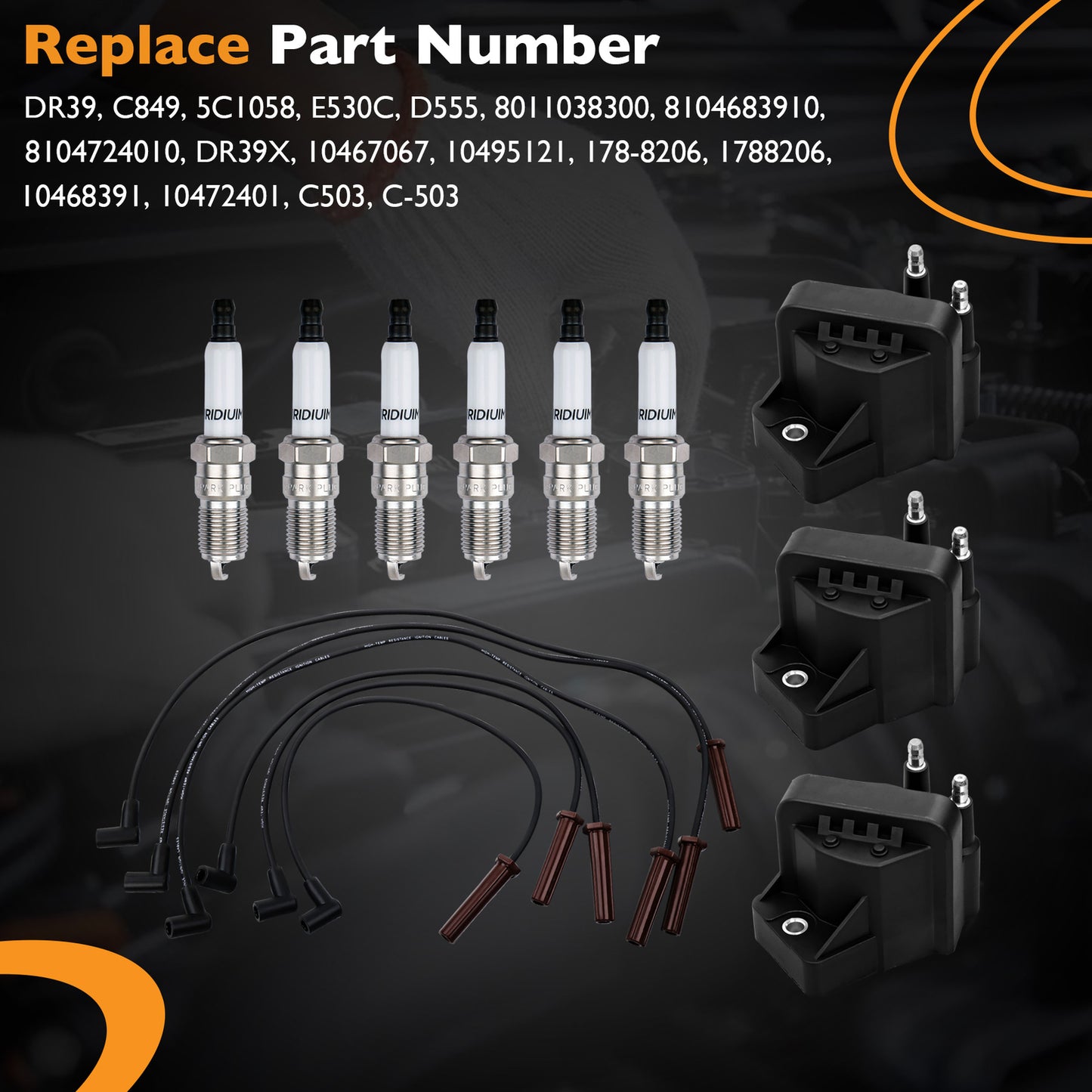 DR39 Ignition Coils & Iridium Spark Plugs & Wires For 99-09 Chevy Impala Buick