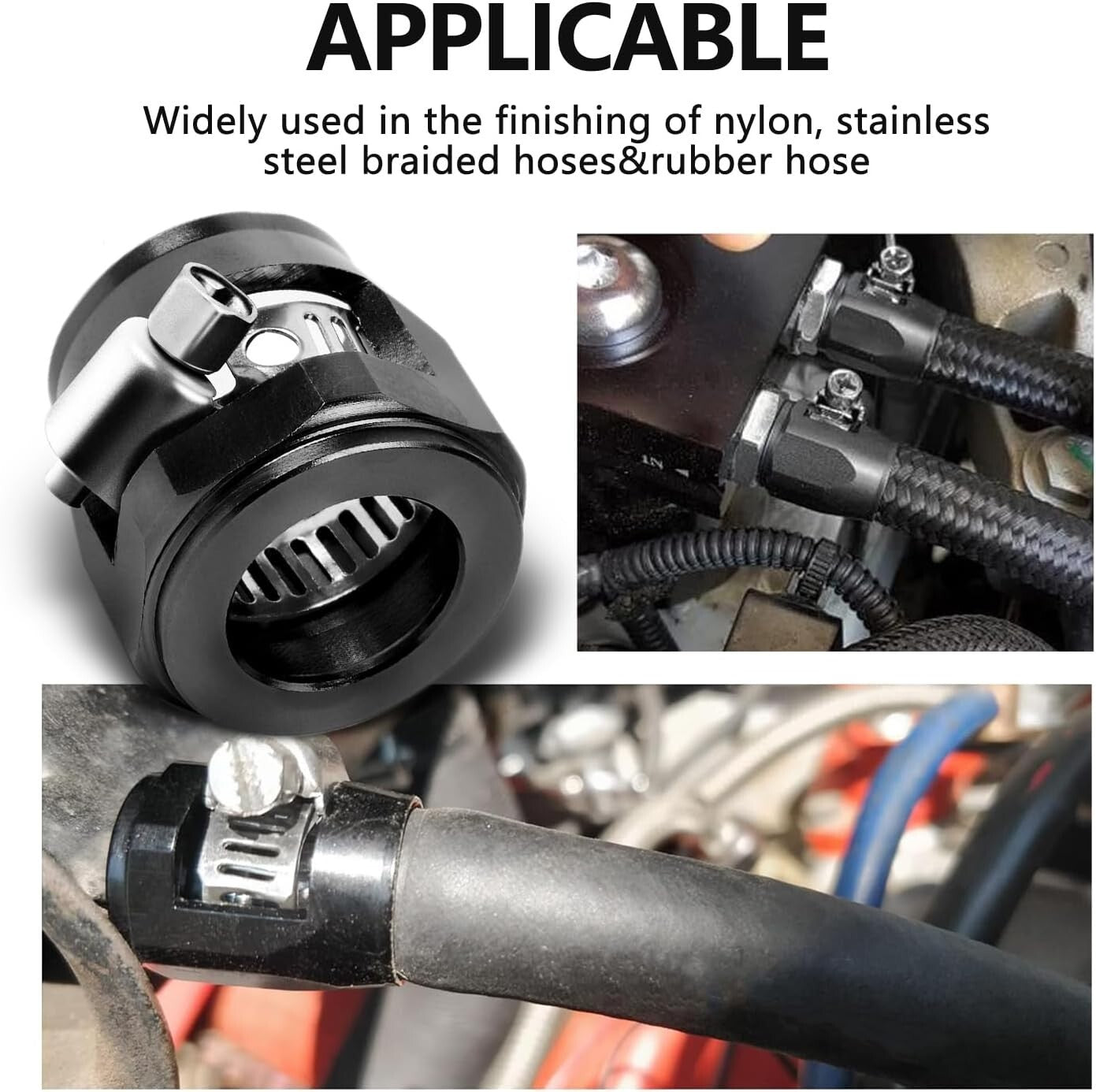 8Pcs 6AN Flexible Rubber Hose Clamps Finisher Clamp for 3/8 Fuel/Gas/Oil Hose